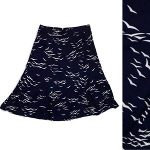 Banana Republic Factory Navy and White Birds Print A-Line Skirt